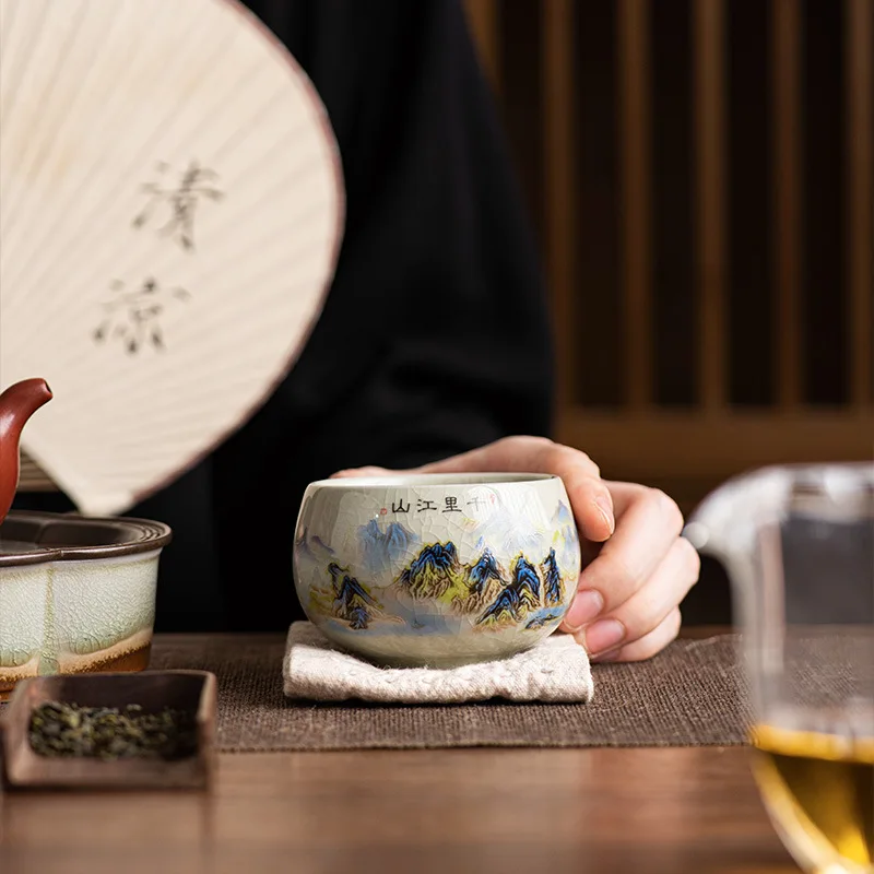 Exquisite Ice Crack Glaze Teaware Ceramic Tea Cups Hand-painted Porcelain Master Cup Exquisite Chinese Teacup Tea Accessories