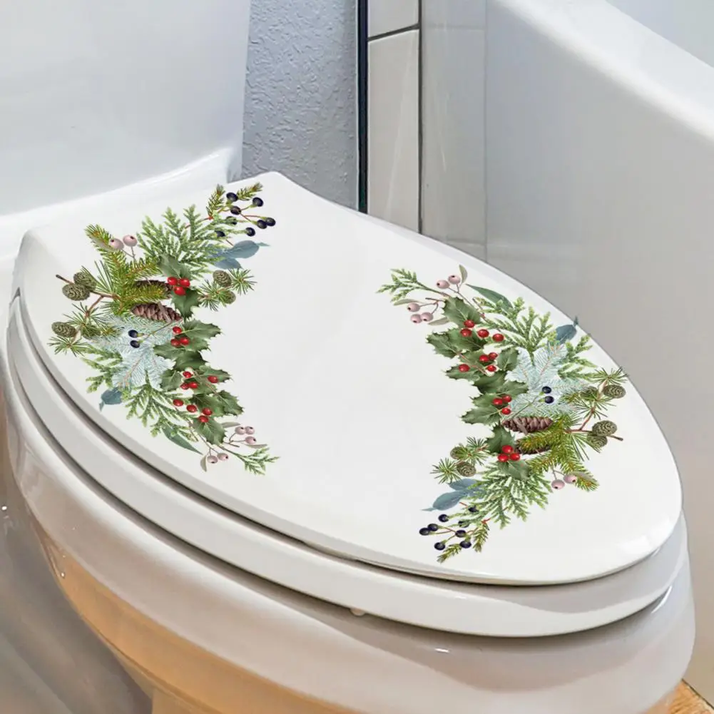 Stylish Toilet Decal Bathroom Toilet Sticker Festive Christmas Lid Stickers Adorable Cartoon Pine Cone Tree for Home