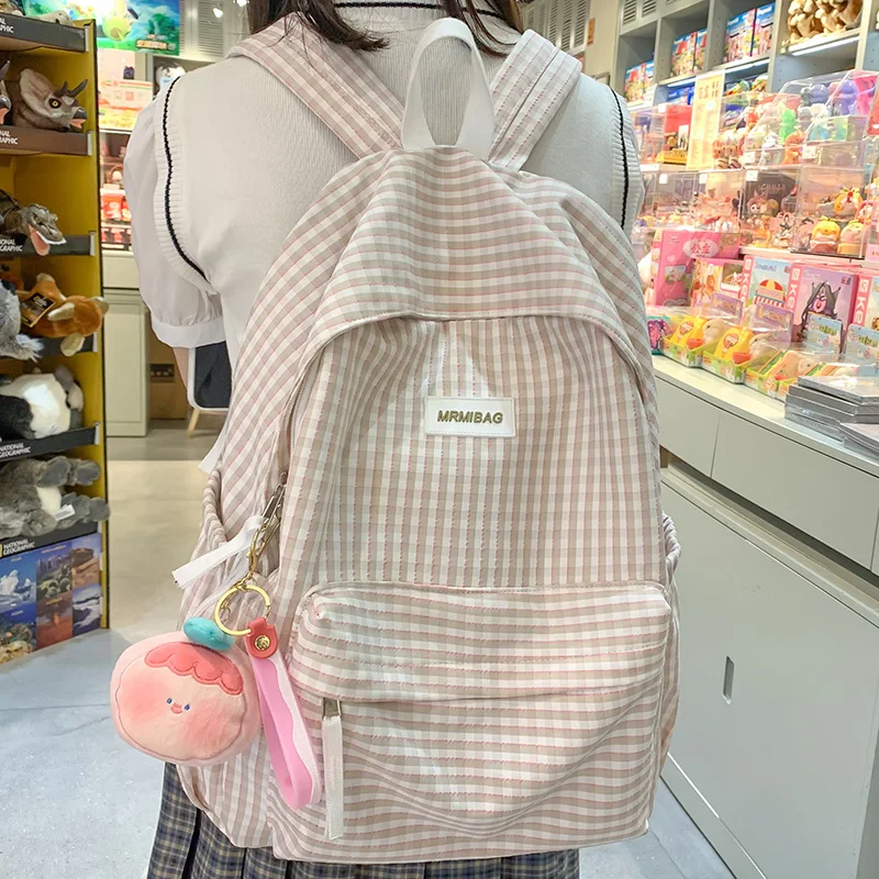 New Girl Plaid Kawaii Travel Book Backpack Lady Lattice Bag Fashion Female Cute Laptop Leisure College Backpack Women School Bag 2