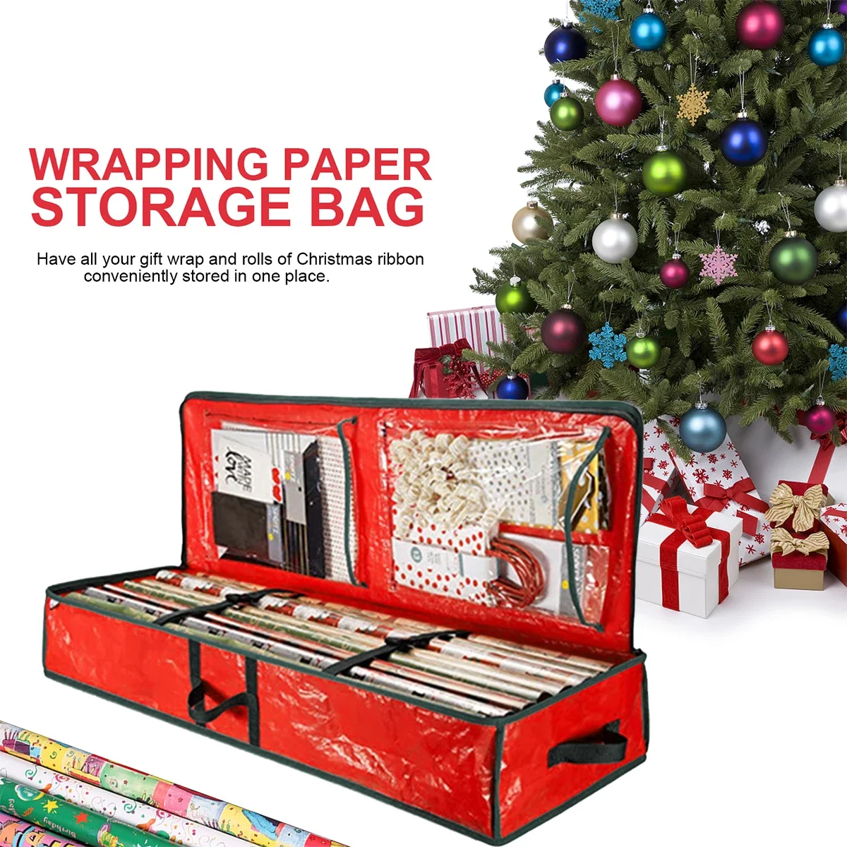 

Christmas Gift Wrap Storage Bag Waterproof Underbed Storage Organizer with Reinforced Handles Large Xmas Wrapping Paper Storage