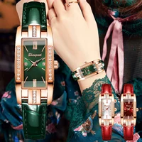 Vintage Women Watches Fashion Rhinestone Rectangle Ladies Leather Band Quartz Watch 1
