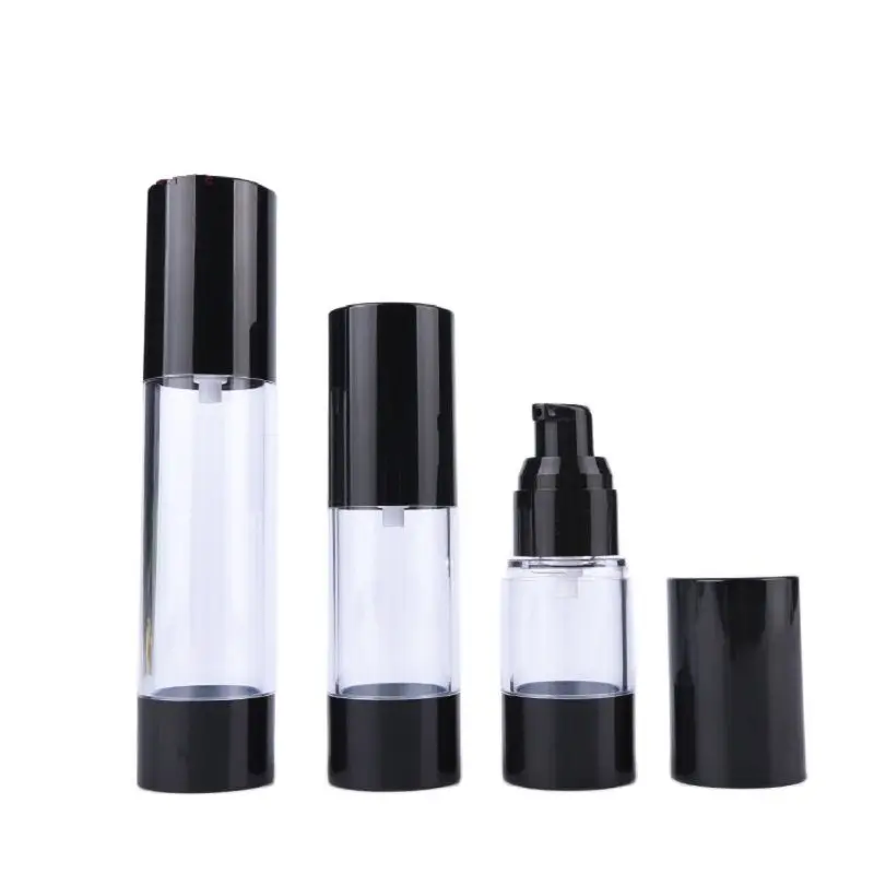 

Clear Black Airless Plastic Bottle Lotion Pump Cosmetic Packaging Containers Travel Refillable Vacuum Bottles 15ml 30ml 50ml