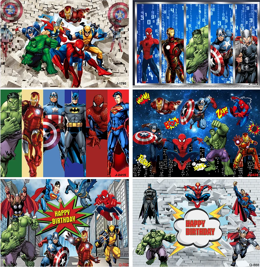 The Avengers Superhero Backdrop Vinyl Cartoon Character Image Photography Background for Baby Shower Photo Booth Studio Props