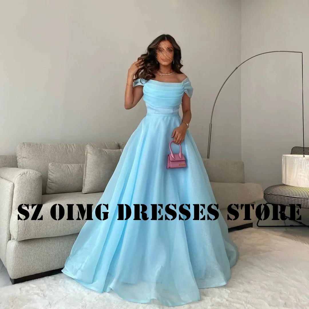

OIMG New Design Prom Dresses Arabic Women Off-Shoulder A-Line Organza A-Line Ruched Simple Evening Gowns Formal Party Dress