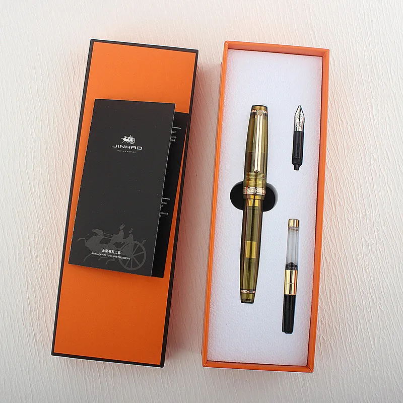 Jinhao 82 Acrylic Fountain Pen Medium Nib with Ink Converter, Transparent Fluorescent Sunset Yellow Smooth Writing Pen