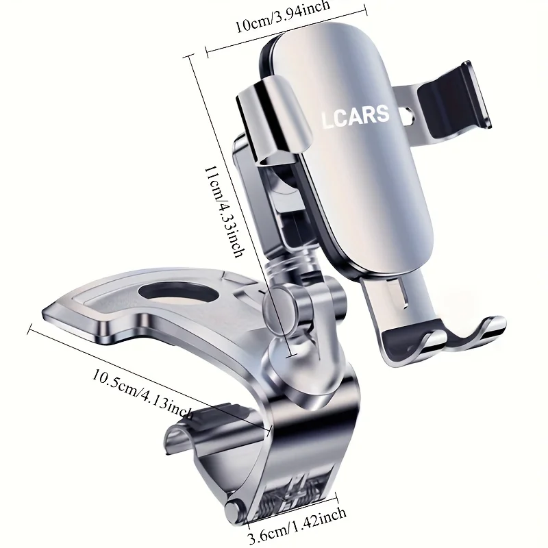 Dashboard-Mounted Adjustable Car Phone Holder - Non-Damaging Installation, Ideal for Navigation and Entertainment, Sleek Silver Finish