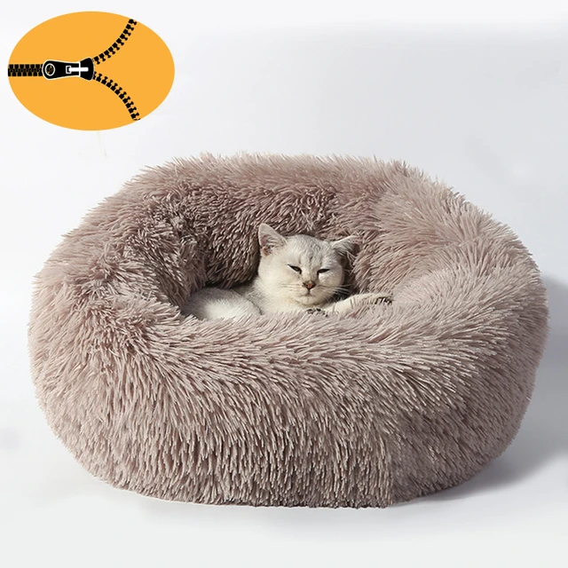 Lit Rond Pour Chat Traversin En Peluche Douce Pour Chat Nid - Temu