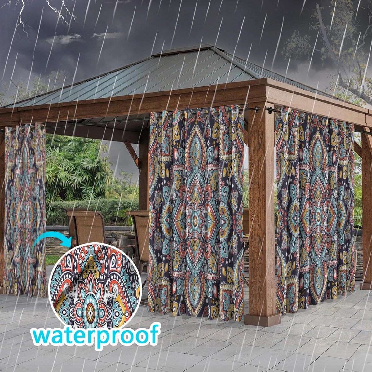 1PC New Fashionable, Simple Home Decoration Print Perforated Waterproof Curtain, Machine Washable, Su 6