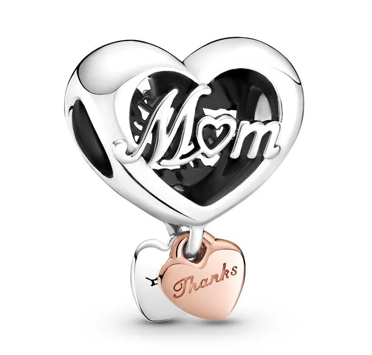 

Authentic 925 Sterling Silver Moments Thank You Mum Heart Charm Bead Fit Pandora Women Bracelet & Necklace DIY Jewelry