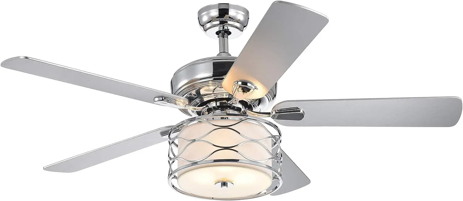 CFL-8432REMO/CH Moira Chrome 52-Inch 5 Lighted (Includes Remote and 2 Blade Color Options) Ceiling Fan, Grey