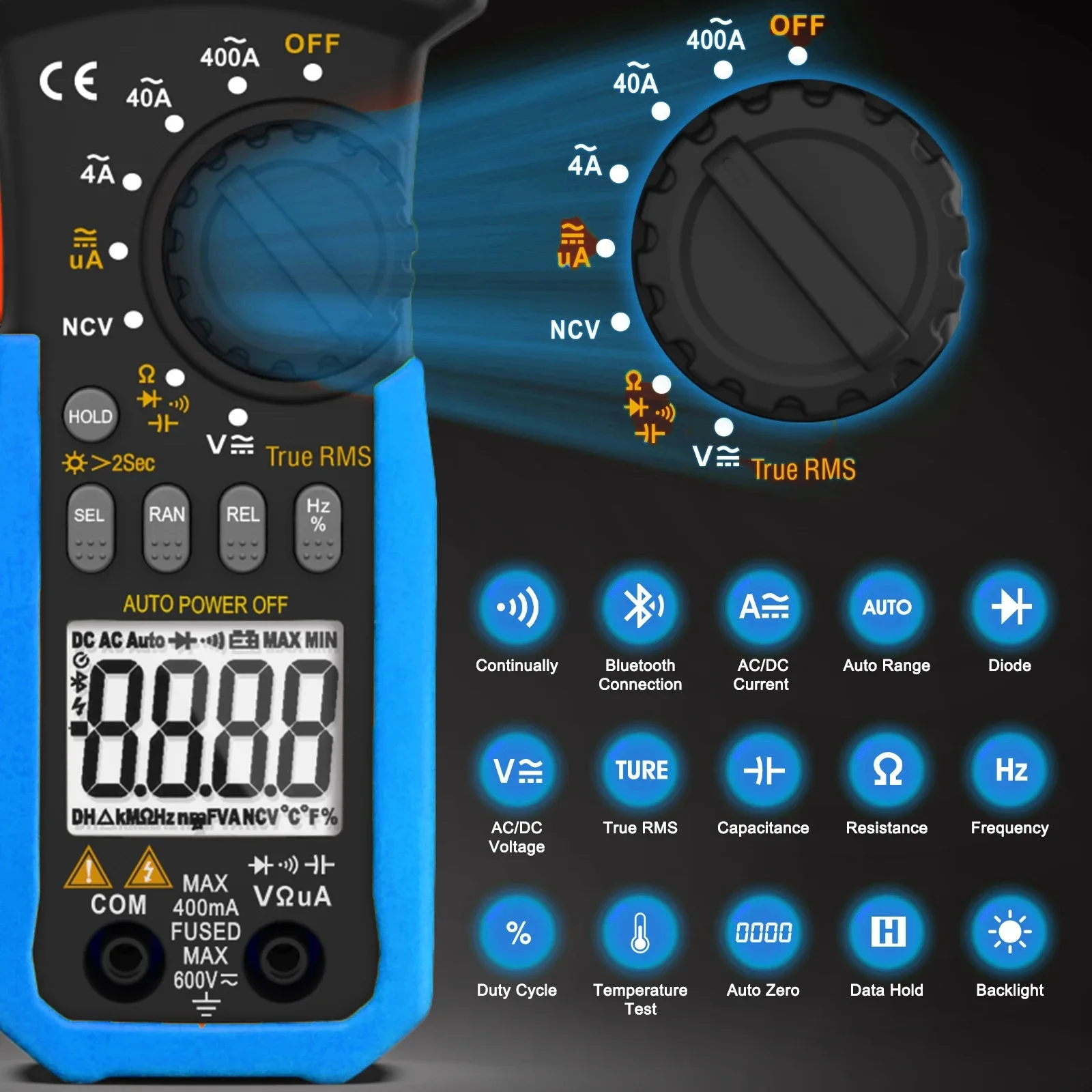 HP-7200C-APP 디지털 AC DC 전류 및 전압 멀티미터, 디지털 디스플레이 데이터, 블루투스 변속기 클램프
