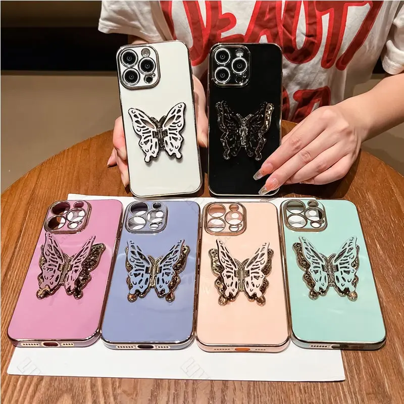 Luxury Butterfly Plating Holder Phone Case with Stand Feature