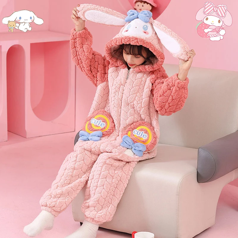 بدلة قفز كاواي كورومي ميلودي للأطفال من القطيفة بيجامات أنيمي سانريو كارتون فتاة غير رسمية مضادة للركلة ملابس منزلية دافئة ملابس نوم لطيفة للشتاء