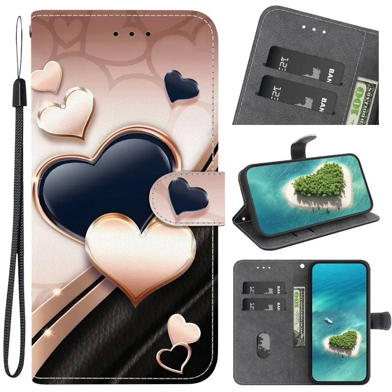 Cat Bear Wallet Flip Stand Case with Strap - Stylish Protective Cover