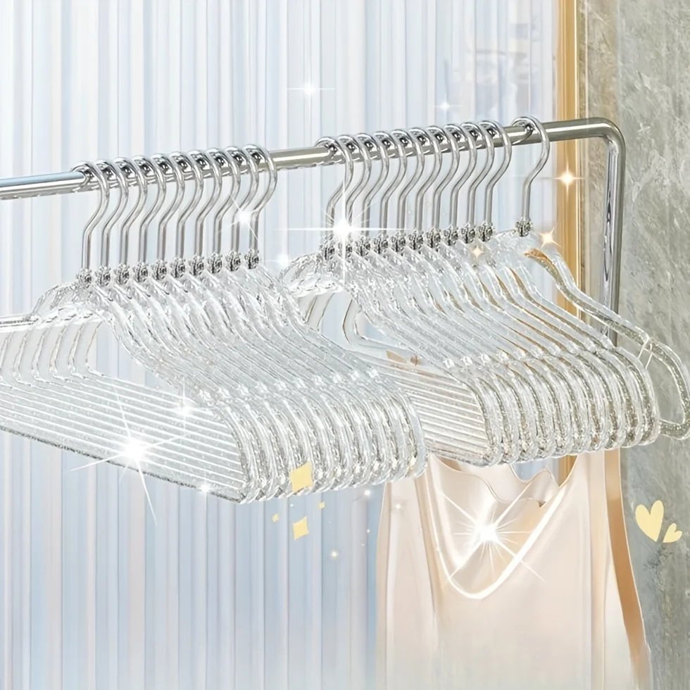 5/10PCS Sparkling Clear Glitter Hangers - Non-Slip, Secure Grip for Wardrobe Organization, Durable Thickened Design, Perfect for 6