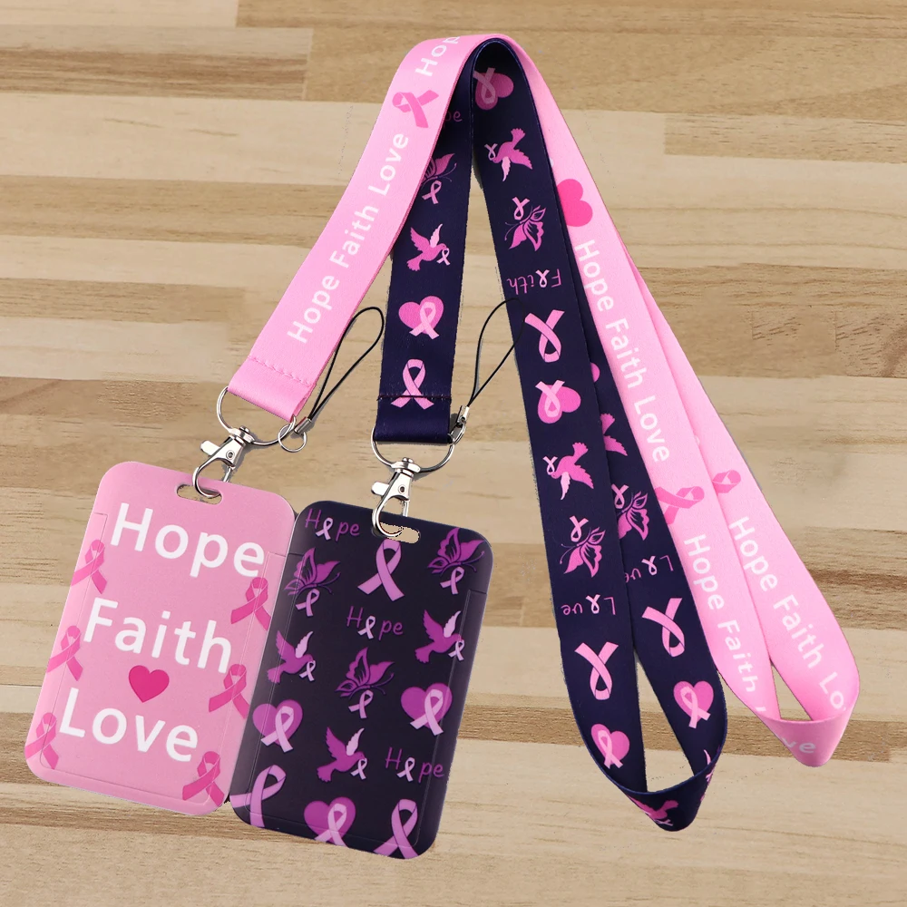 

Breast Cancer Awareness Credential Holder Lanyards for Key Neck Strap For Card Badge Gym Keychain Keyring Nurse Accessories