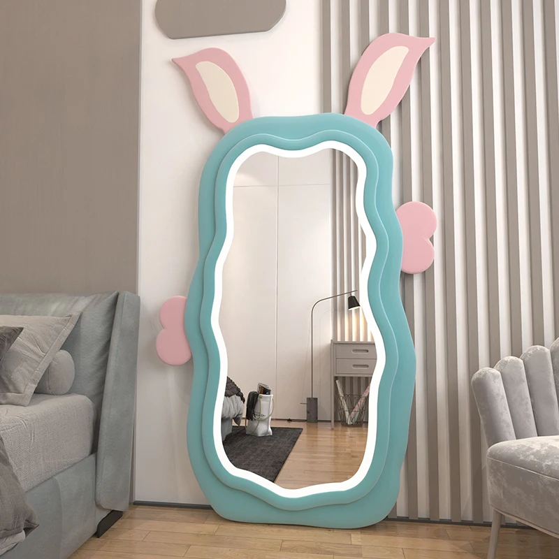 Night Light Full Body Mirror Pink Irregular Large Rabbit Modern Maiden Decor Mirror Apartment Vanity Espelho Home Furniture