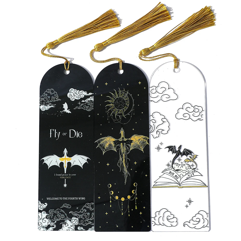 1PC Acotar Fourth Wing Series Acrylic Bookmark Dragon Series Book Tassel Accessory Perfect Gift for Book Lovers Fiction Fans bookmarks stationery supplies acrylic bookmark