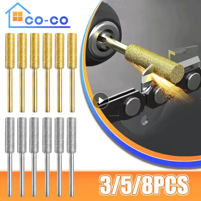 코팅 원통형 버 체인톱 샤프너, 돌 파일 체인톱 샤프닝 조각 연삭 도구, 4/4.8/5.5mm, 3 개, 8 개