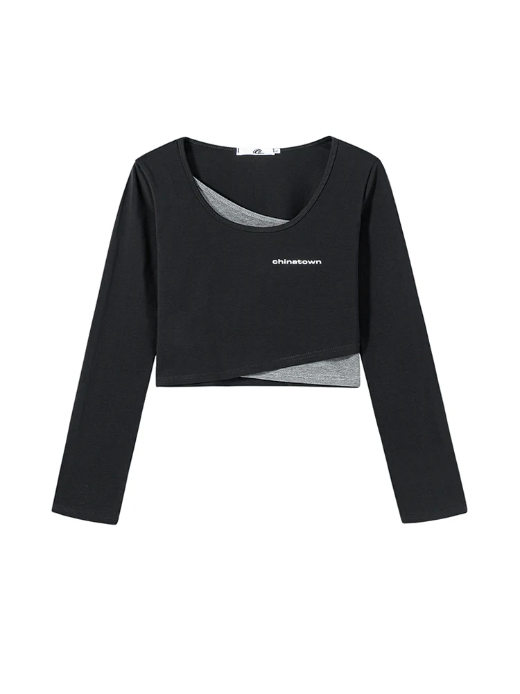 

Женская футболка с длинным рукавом, черная Готическая футболка в стиле Харадзюку, с круглым вырезом, в Корейском стиле 90-х, Y2k, 2000