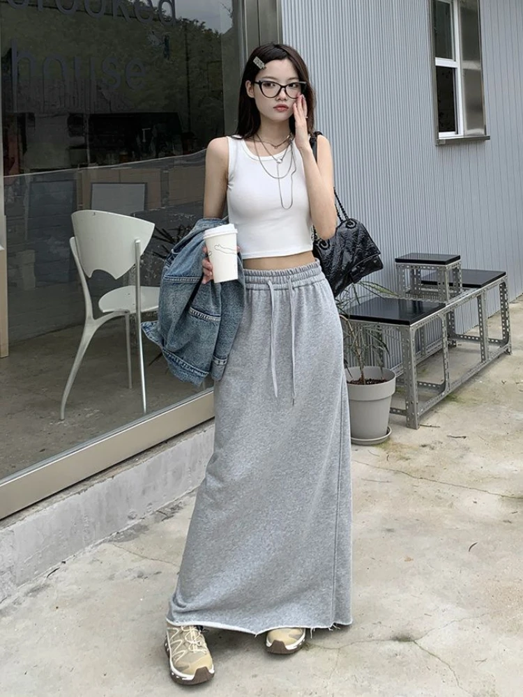 Skirts Women Solid Fashion Baggy Simple Preppy Style Casual Daily Spring New All-match Students Graceful Cozy Ins  Ankle Length