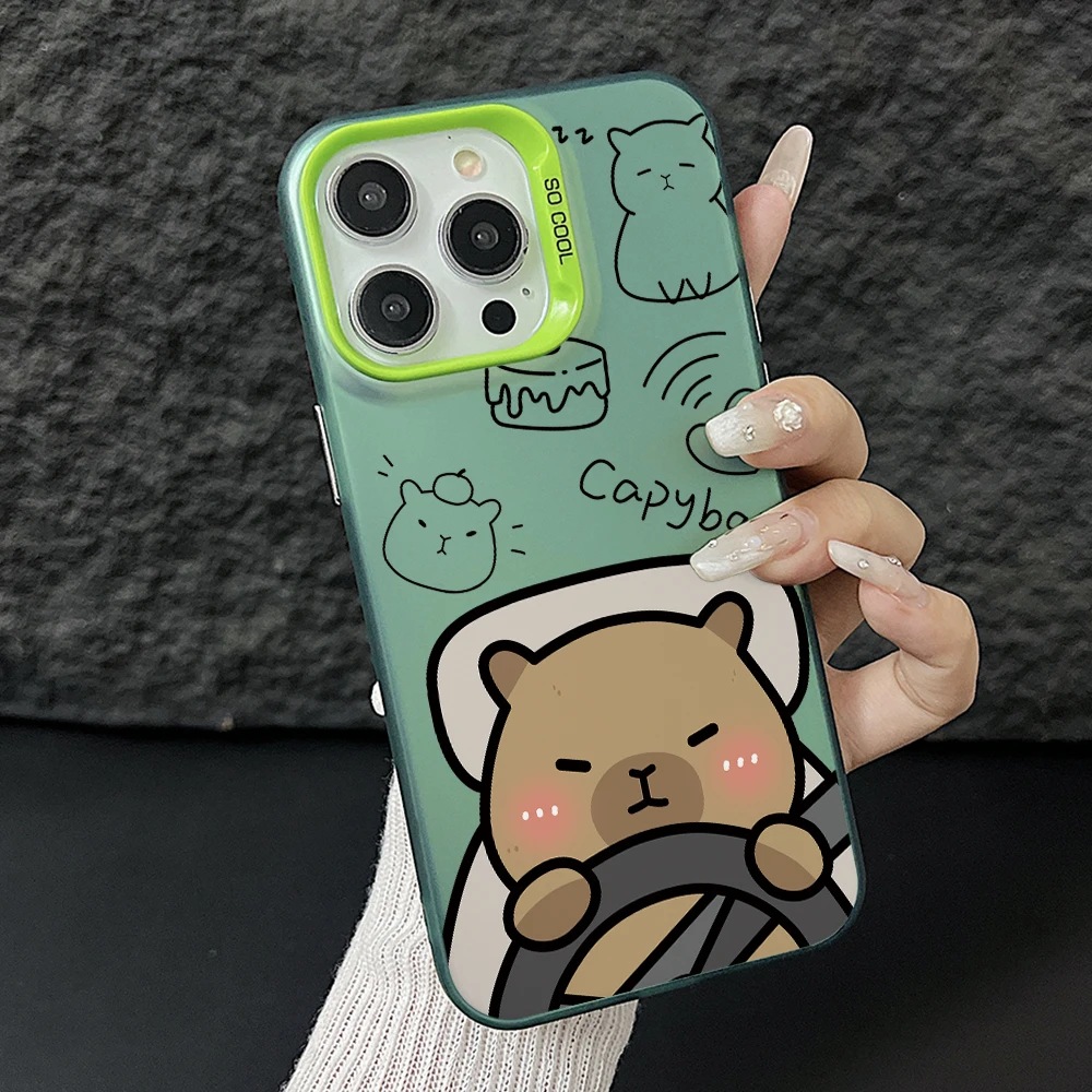 Charming Capybara Cartoon Phone Case - Silver Hard Cover
