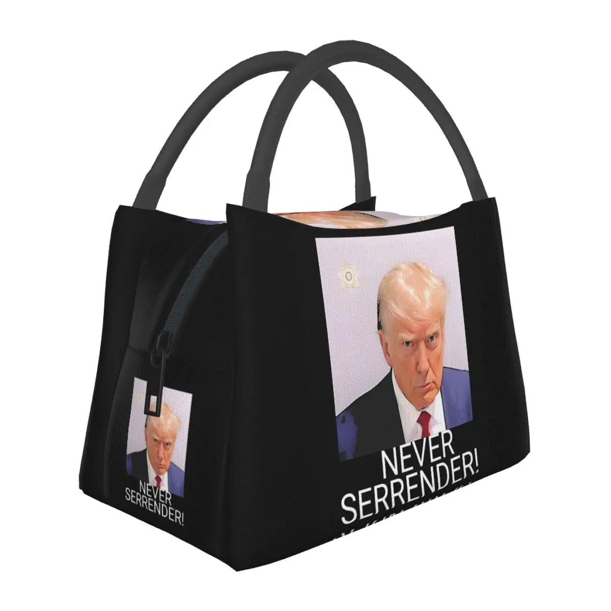 

Trump Never Surrender Lunch Bags Insulated Bento Box Portable Lunch Tote Picnic Bags Cooler Thermal Bag for Woman Children Work