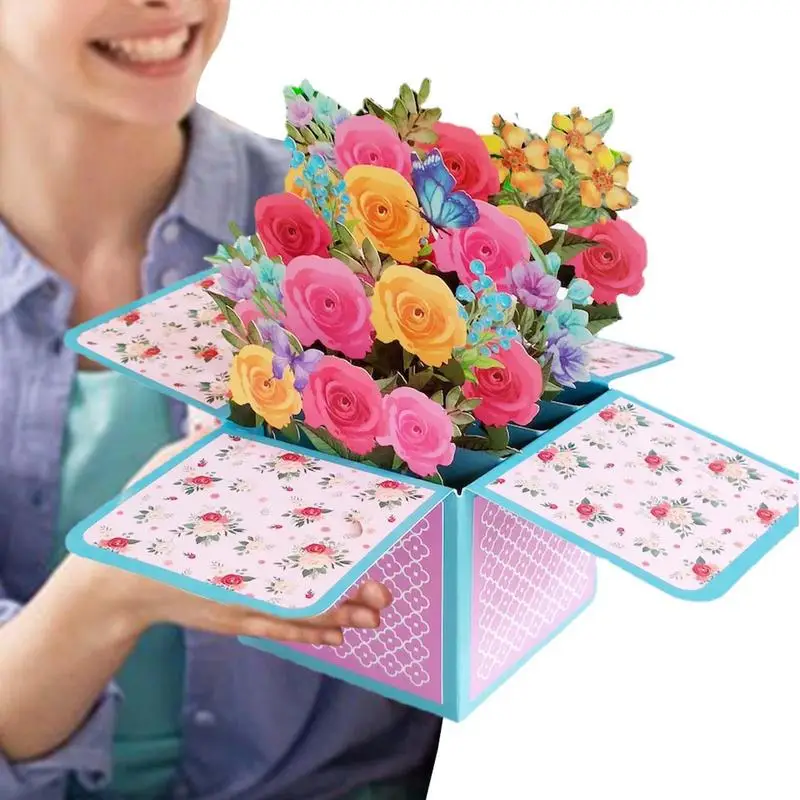 Greeting Cards Paper Pop Up Flowers Greeting Card Colored Rose 3D Pop-up Stereo Creative Mother's Day Cards Wedding Decoration Anniversary Gift