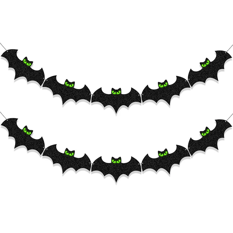 Halloween Luminous Glowing Eyes Bat Paper Banner Hanging Garland Flag For Halloween Kids Birthday Party Home Decoration Props