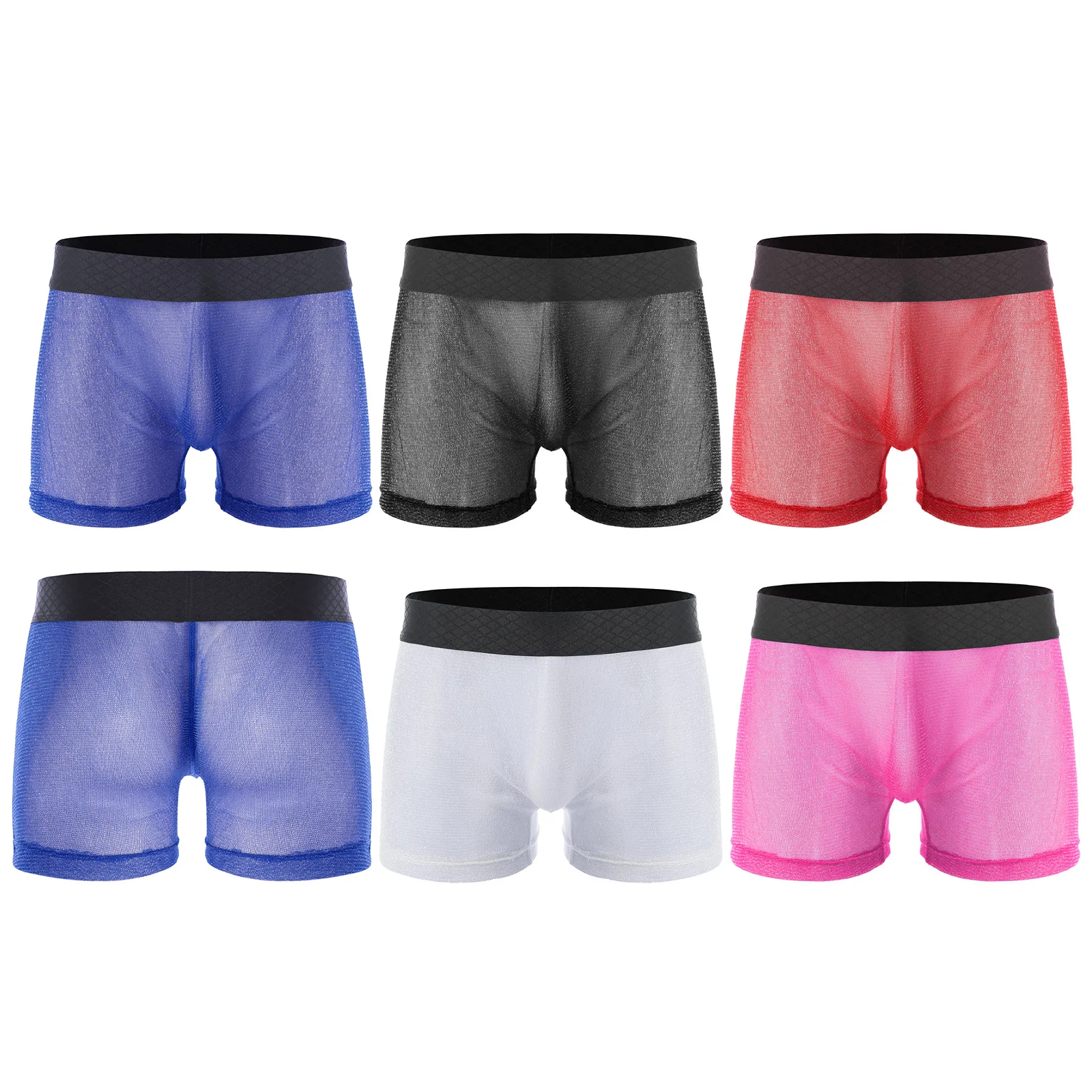 Transparent Mens Shiny Stretchy Boxer Shorts Sexy See-through Low Rise Shorts Elastic Waistband Loose Underpants Underwear