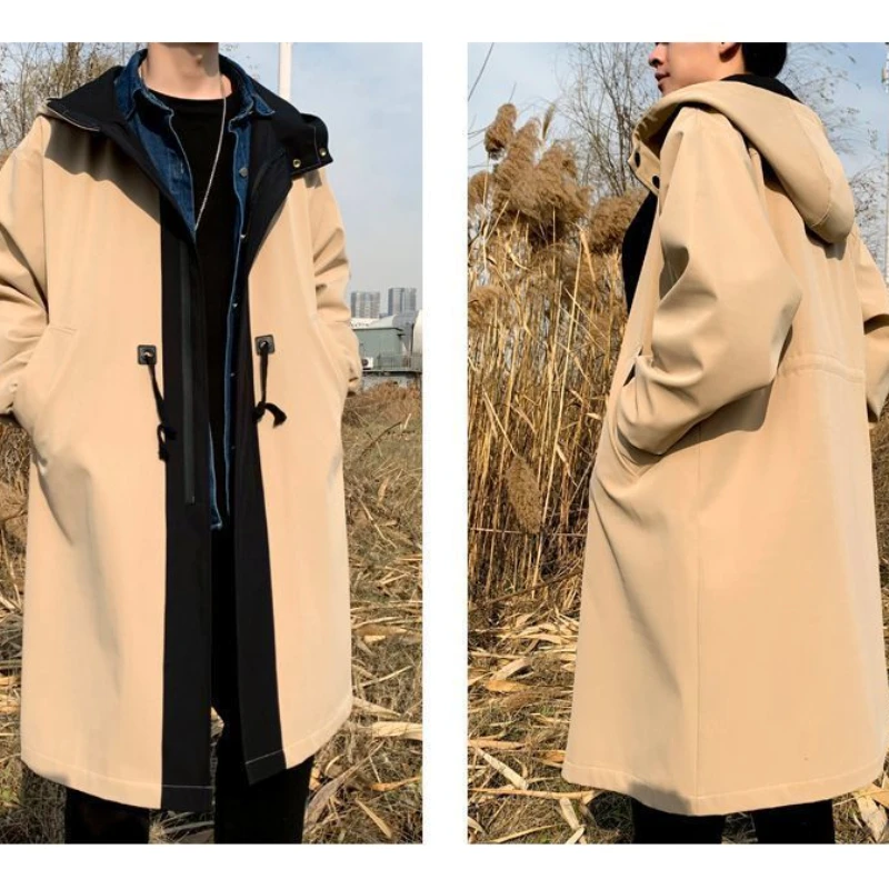 Autumn Winter New Fashion Hoodies Fake Two Pieces Color Blocking Trench Men's Korean Button Trend All-match Youth Tops
