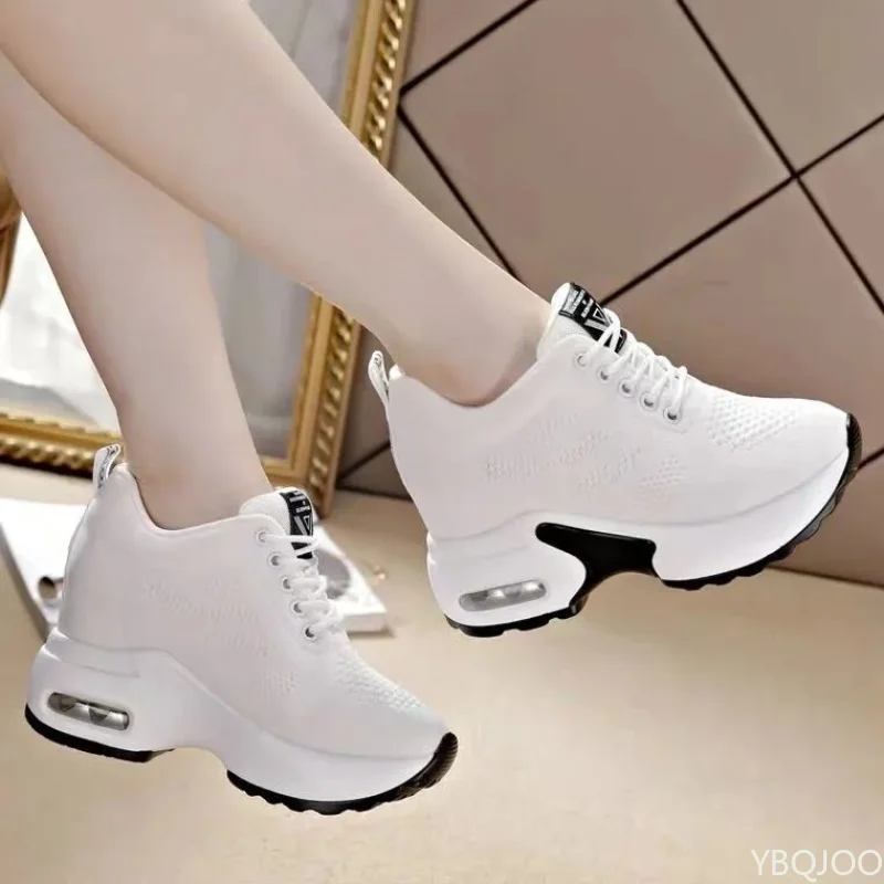 

Sneakers Women Mesh Breathable Casual Women Spring Platform Heels Wedges Height Increasing 2023 Knitted Ladies Vulcanized Shoes