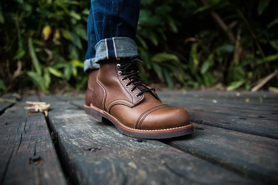 Mens Boots Motorcycle High Quality Wings Genuine Leather Business Wedding Boots Men Casual Style Wine Red