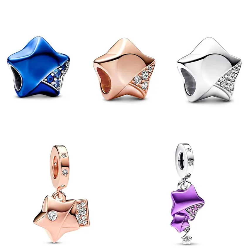 

Original Purple & Blue Enamel Rose Lucky Star Pendant Charm Fit Pandora 925 Sterling Silver Bracelet Jewelry