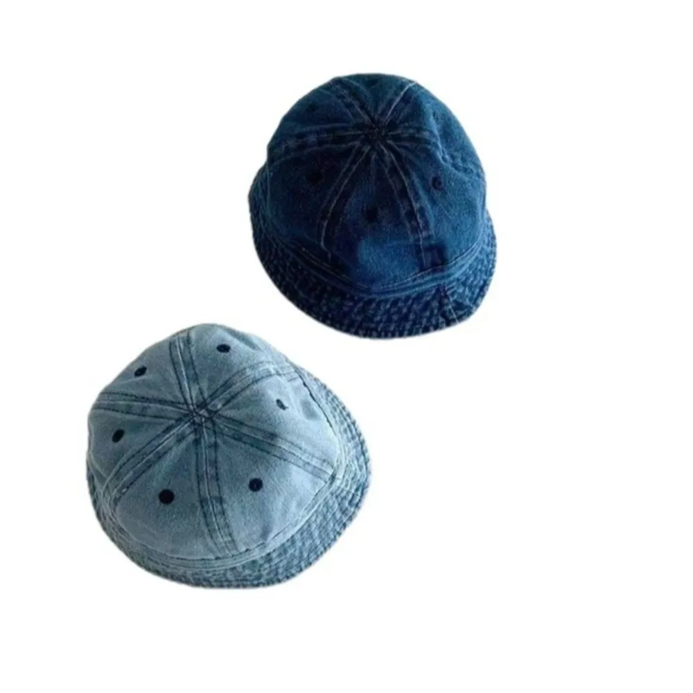 Cloth Washed Denim Bucket Hat Solid Color Windproof Baby Sun Hat Korean Style sun protection Children Fisherman Cap