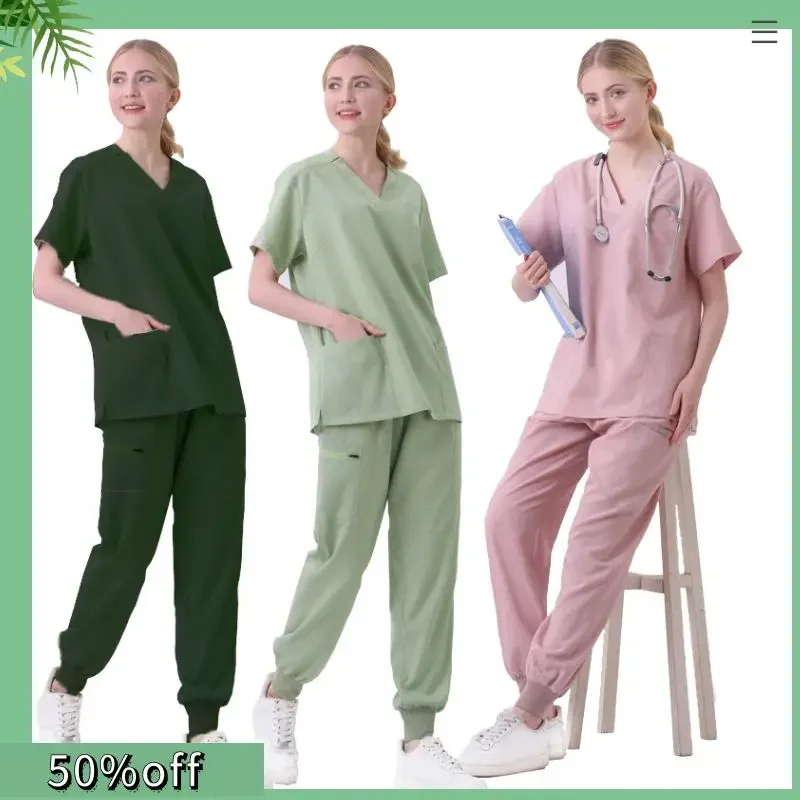 

Women's Medical Uniforms Scrubs Surgical Nurse Set Clinical Nursing Clothes Aesthetic Pet Lab Coat Veterinaria Spa Accessories