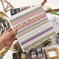 10 Rolls Flower Washi tapes set School supplies Cute stickers Masking tape Aesthetic stationery Scrapbooking journal decoration 4