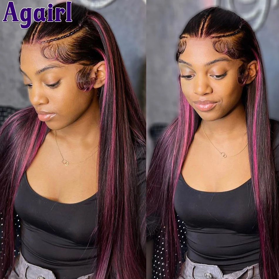 

Rose Pink Highlight 13X6 13X4 Lace Frontal Wig Bone Straight Glueless Human Hair Wigs PrePlucked Ready Go 6X4 Lace Wig for Women