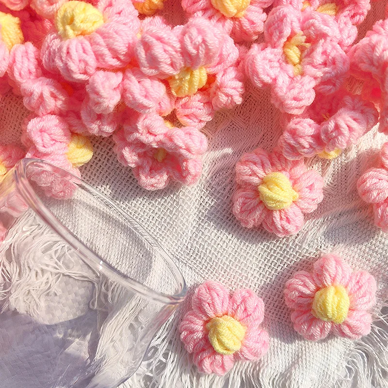 10Pcs Hand-knitted Flower Head Crochet Flower Applique Handmade Woolen Clothing Material Ornaments Jewelry Accessories
