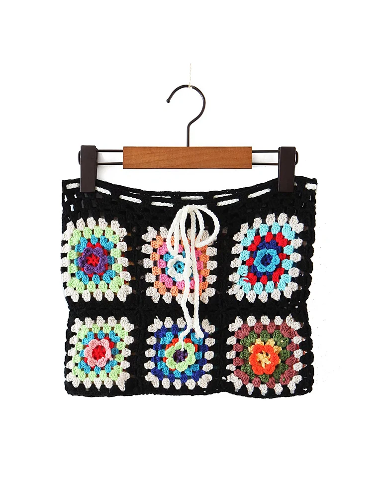 

YENKYE 2022 Women Vintage Multicolor Plaid Drawstring Short Skirt Holiday Summer Female Boho Skirt Jupe