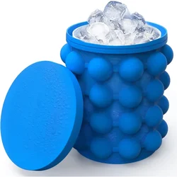 Portable 2-in-1 Silicone Ice Cube Mold and Ice Bucket (Blue)