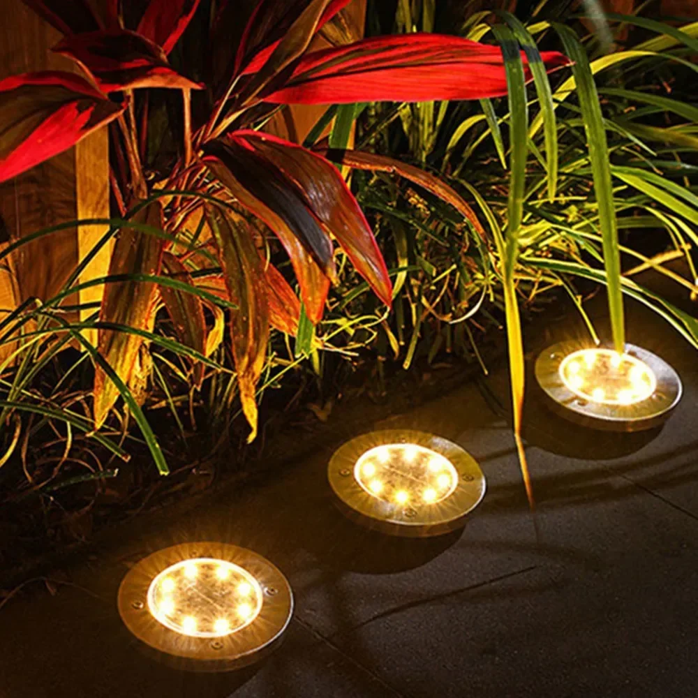 4/1Pack 8LED Solar Power Disk Light Outdoor Garden Solar Underground Light Deck Spotlight Buried Led Lamp Garden Decor solar lights,solar led lights,solar ground lights,garden lighting