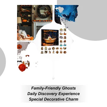 Halloween Advent Ghost Calendar 24 Days 2D Acrylic Reading Ghost Ornament Advent 2025 Holiday Decorations For Home Drapery Wall