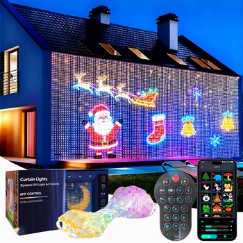 1/2PCS Smart LED Curtain Lights LED Fairy Lights App Control Music Sync DIY Pattern Waterproof for Indoor Outdoor Party Decor 1