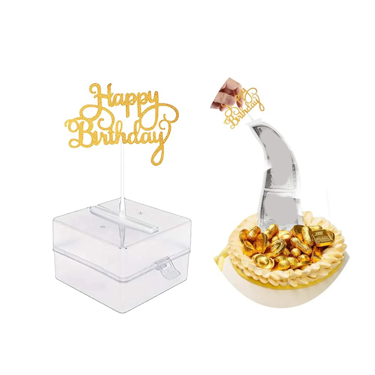 Baking Supplies Cake Money Box Set Money Pulling Cake Making Mold Cake ATM Box with Gold Glitter Happy Birthday Topper