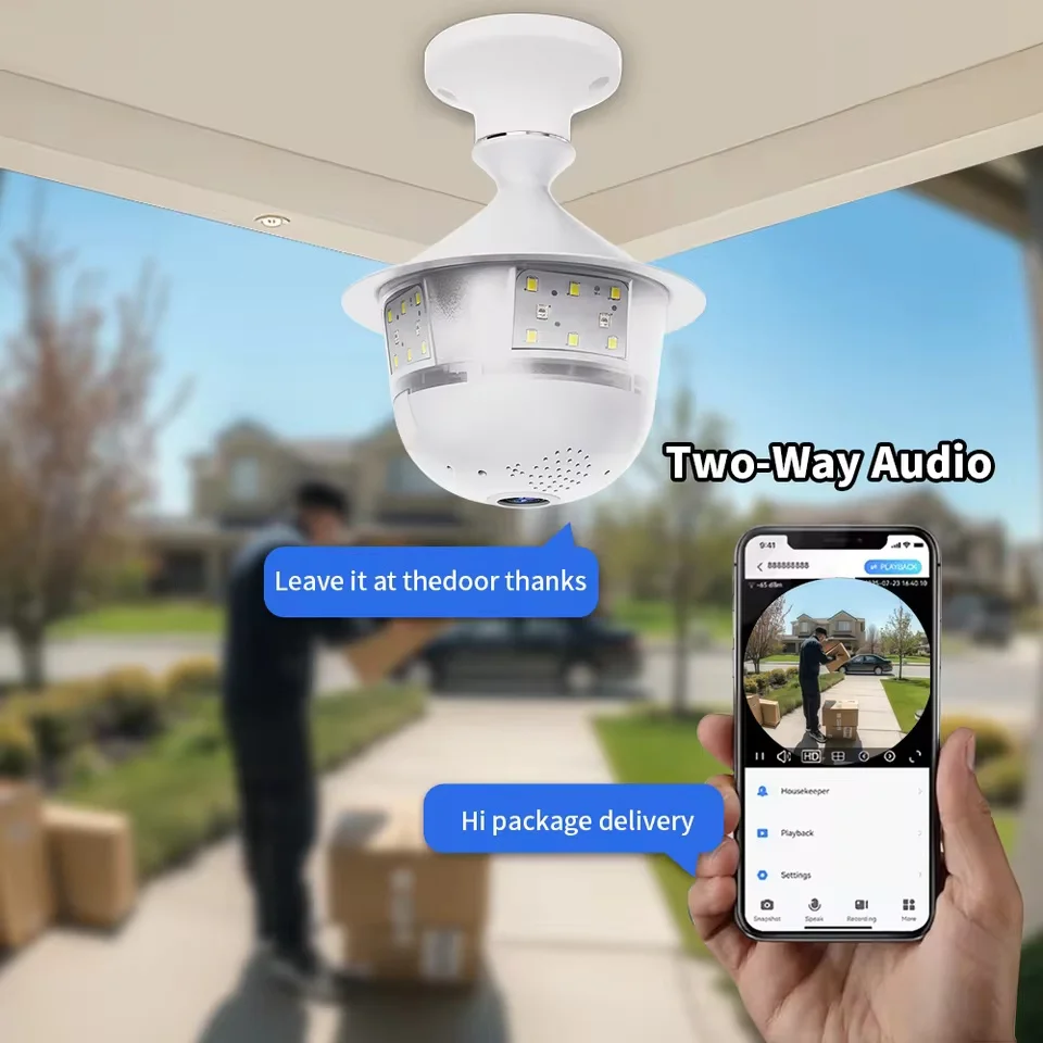 5MP Wifi 360 Panoramic Fisheye Indoor IP CCTV Bulb Security Camera Full Color Night Vision Two-Way Voice Wireless Auto Tracking 6