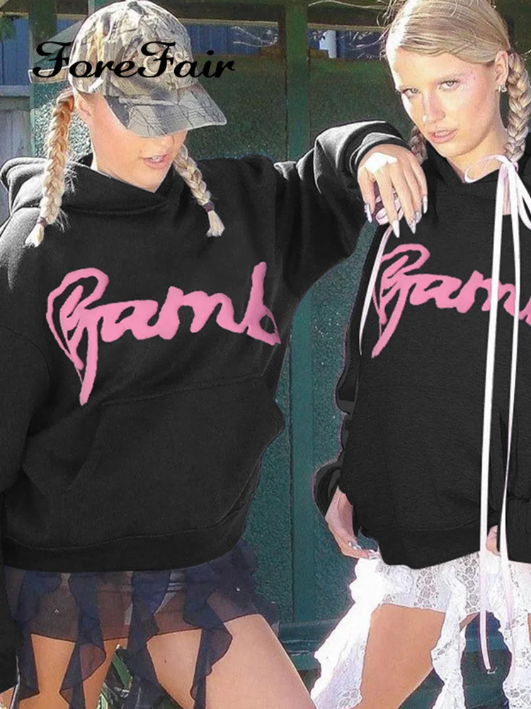 

Forefair Letter Print Hoodie Female Streetwear Style Ins Loose Sweatshirt Female Y2K Casual Jacket Trend Hooded Pullover Outfits