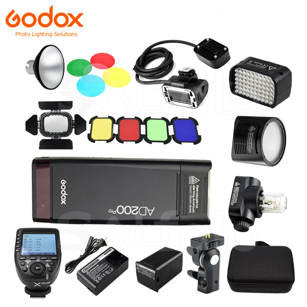 

Godox AD200Pro 2.4G TTL HSS Pocket Flash + 4 Light Heads (H200R /H200/H200J/AD-L) EC200 Extension Adapter Trigger Accessory Kit