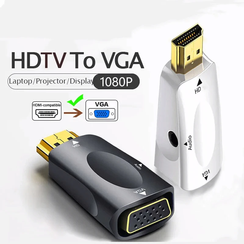 Hdmi Compatible Vga Cable Converter Male To Female Adapter 3.5mm Jack Audio Hd 1080p for Pc Laptop Tablet