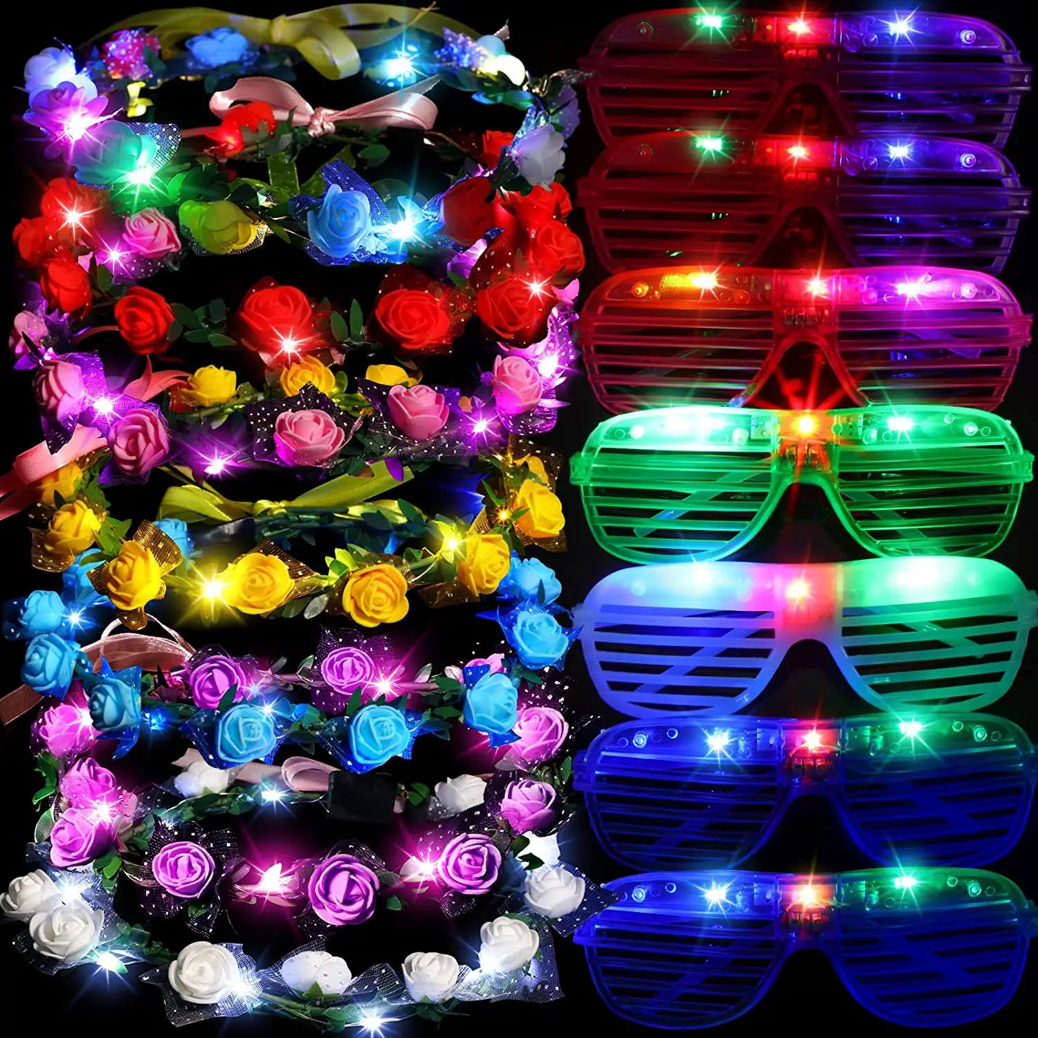 

LED Light Up Party Glasses Flower Crown Decoration Glowing Flashing Headband Eyewear for Neon Wedding Birthday Concert 50pcs/Lot